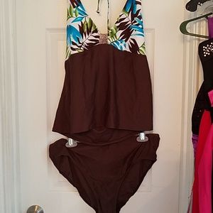 2 Piece Swim tank and bottoms size 16 Brown